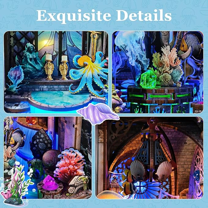 Book Nook Kit - DIY Miniature House Dollhouse Kit for Adults and Teens, Booknook Tiny House Atlantis Bookshelf Decor 3D Wooden Puzzle with LED Light, Gifts for Family and Friends (Atlantis)