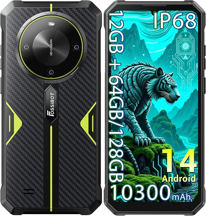 FOSSIBOT F105 Rugged Smartphone Unlocked,10300mAh Battery,20MP+8MP Waterproof Phones,12+64GB/128GB Storage 6.745” HD Display Display,IP68/IP69K/Dual Sim/2026 Green