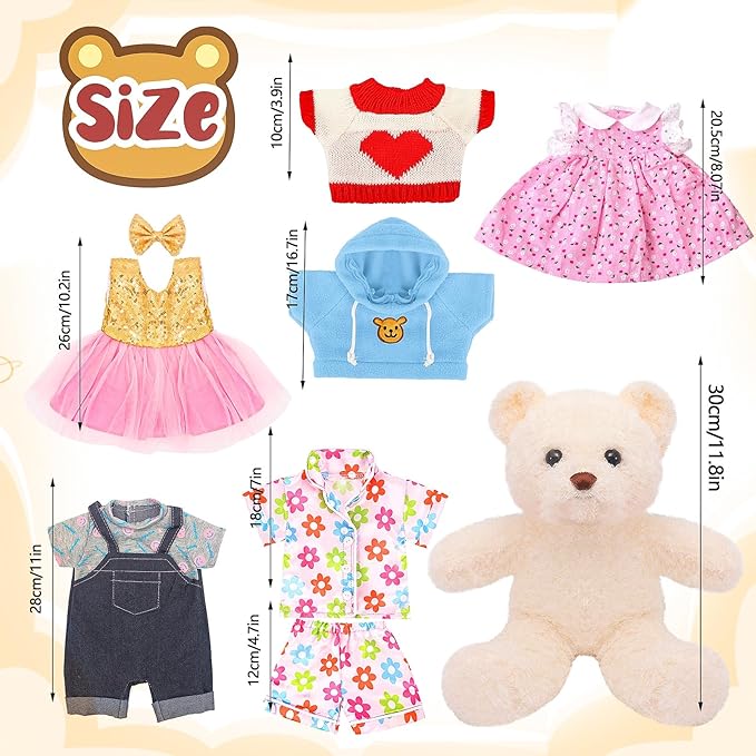 Bear Clothes Outfit with a Bear Doll, Fit Most 12-16 Inch Bears Stuffed Clothes Pajamas Plushy for Stuffed Bear