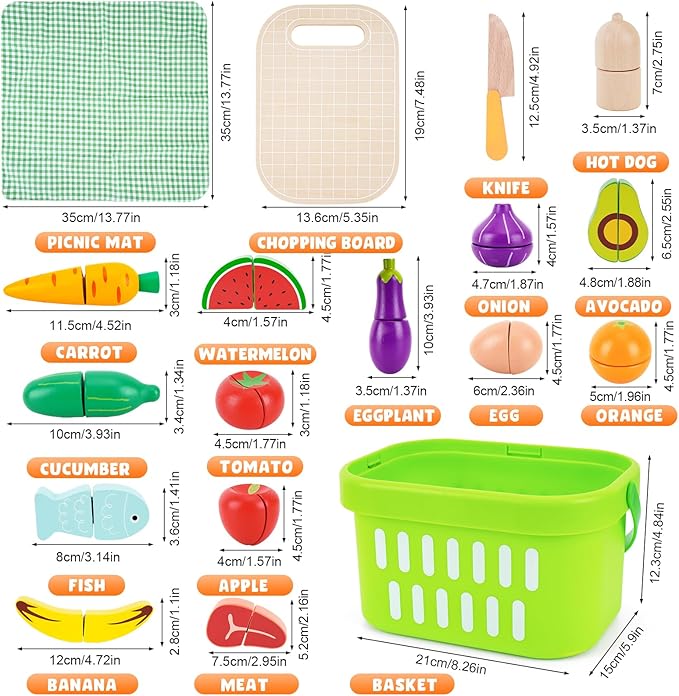 Wooden Food for Play Kitchen - Cutting Fruits Toys for 1 2 3 Years Old Toddlers Kids, Vegetables Gift for Boys Girls Educational Toys