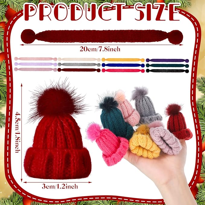 Bencailor 24 Pcs Mini Christmas Knitting Hats and Mini Christmas Scarf Set Knitting Doll Hat Scarf Santa Knit Hat Tree Ornaments for DIY Craft Art Doll Decoration (Mixed Color)