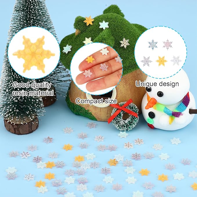 210pcs Mini Snowflakes, Resin Winter Miniature Snowflakes Ornaments Funny Small Tiny Christmas Decorations Suitable for Micro Landscape Garden Home Decor