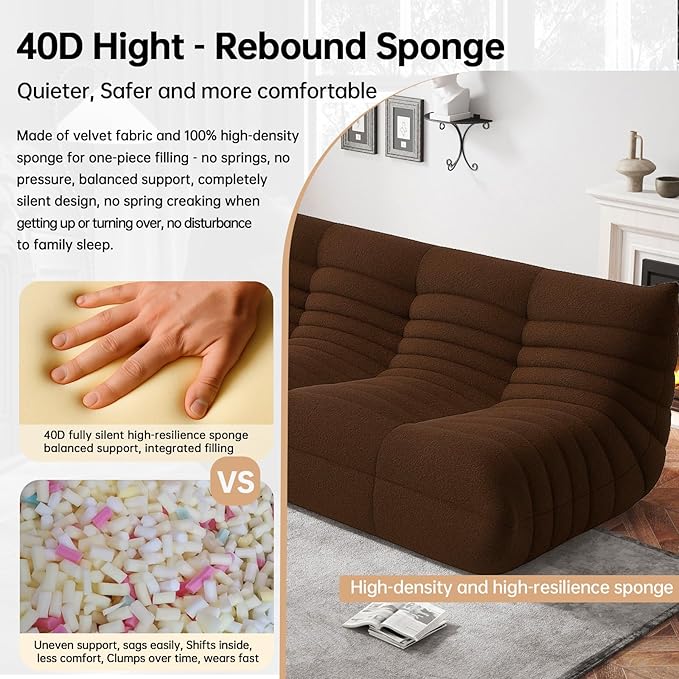 Bean Bag Chairs for Adults, BeanBag Reading Chair Memory Foam Couch 3-Seater, Floor Chair Soft Teddy Material, Comfy Reading Nook Chairs for Bedroom Living Room Office (Coffee)