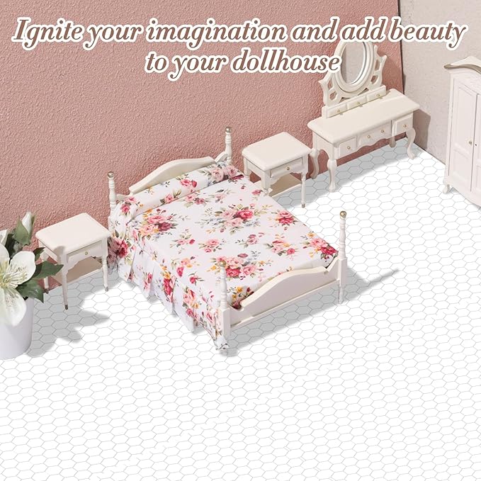 Flutesan 3 Pcs Miniature Dollhouse Wallpaper and Flooring Peel and Stick 1:12 Scale Self Adhesive Doll House Wallpaper DIY Mini Dollhouse Accessories 8.27 x 11.69 Inch(Hexagon)