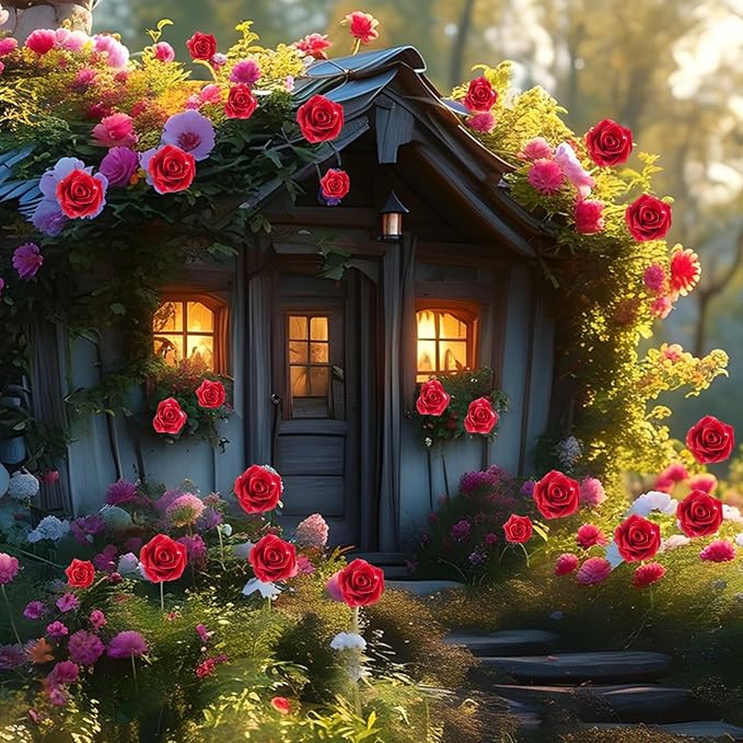 200 Pieces Tiny Red Rose Decor for Dollhouse Mini Resin Decor for Crafts Tiny Things for Fairy Garden Micro Landscaping Decoration