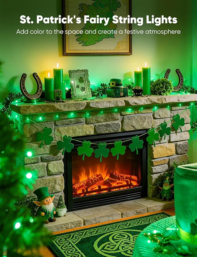 Minetom 12 Pack Green Christmas Lights, St Patricks Day Lights, 7ft 20 LED Fairy Lights Battery Operated String Lights, St Patricks Day Decorations, 8 Modes Timer Waterproof Silver Wire Twinkle Lights