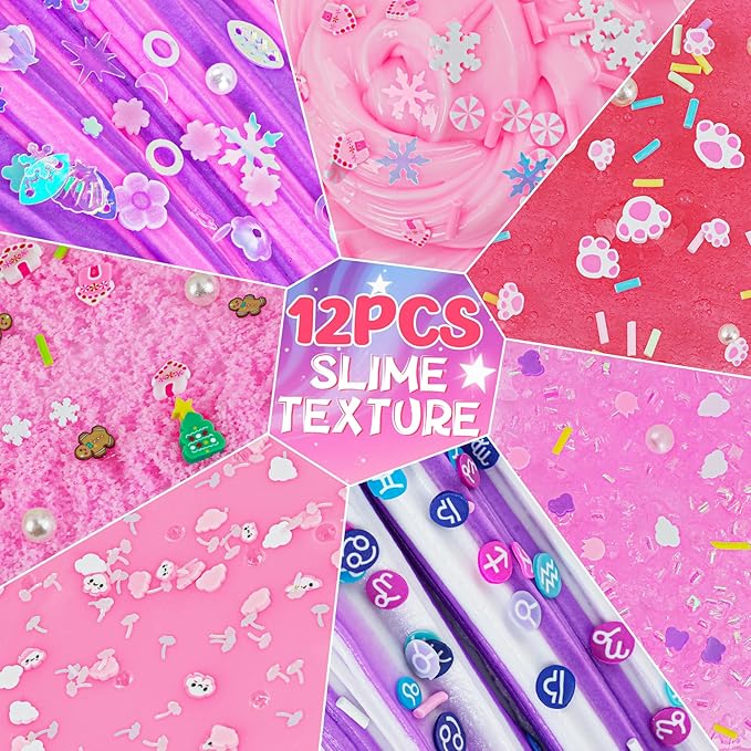12 Pack Slimes, Pink Slime Kids, Different Butter Cloud Slime kit for Girls Ages 8-12, for Kids Slime Party Favors Goodie Bag Stuffers, 4 5 6 7 8 9 10 Year Old Girl Birthday Gift Cute Stuff