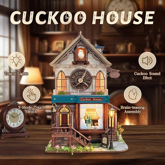 Book Nook Kit for Adults and Teens, DIY Miniature House Kit with Led Light, 3D Wooden Puzzles for Adults, Wood Gifts for Family and Friends(Cuckoo House)