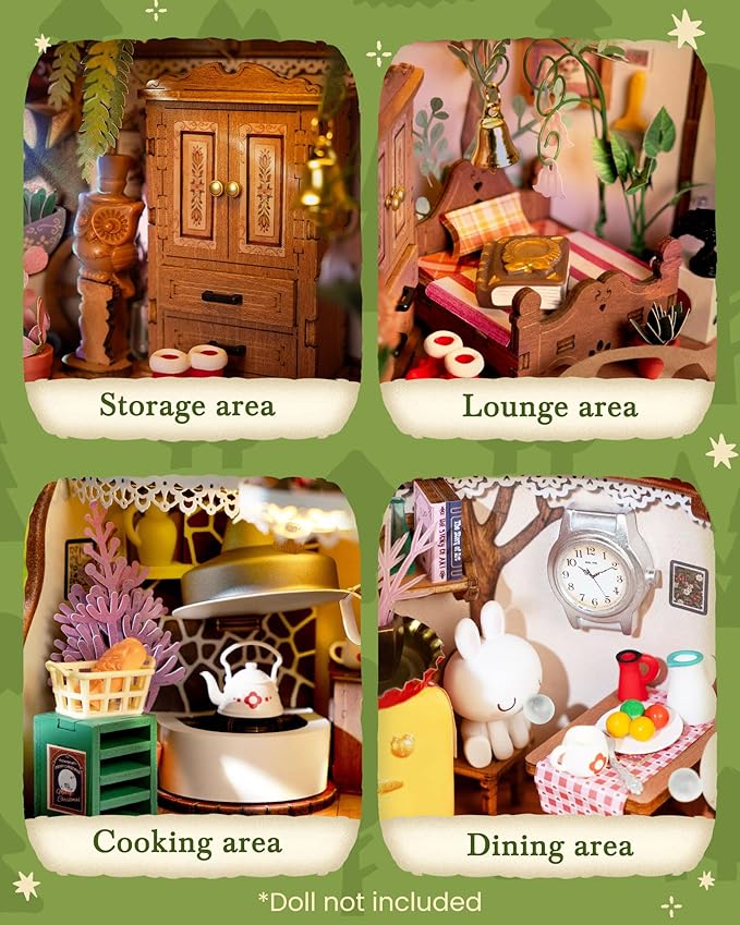 Rolife DIY Miniature House Kit Fairytale Tree House 1:18 Dollhouse Diorama Fantasy Forest Theme Tiny House Building Kit Home Decor Gift for Adults Craft Lovers