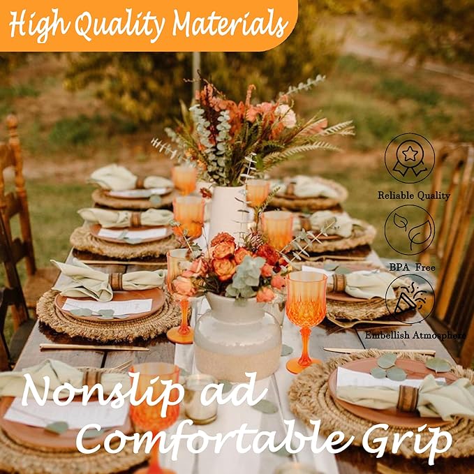 LEYIQU Plastic Wine Glasses, Plastic Goblets Vintage Style Cordial Drinking Glasses for Valentine’s Day, Wedding Reception, Grand Event Party Supplies (24, Pumpkin orange)