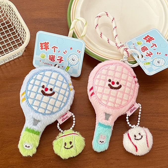 AIETUE Tennis Keychain For Women, Bunny Plush Ball Nylon Rope Doll Little Awakening Color Blocking Gift Accessories