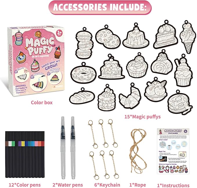MZYTOZA 3D Art Craft Aqua Puffs Paint Kit - Magic Foam Texture Painting Kit, 15 Mess-Free Paint by Number Craft for Kids, Christmas Gift Idea & Stocking Stuffer(Aqua Puffs - Dessert Style)