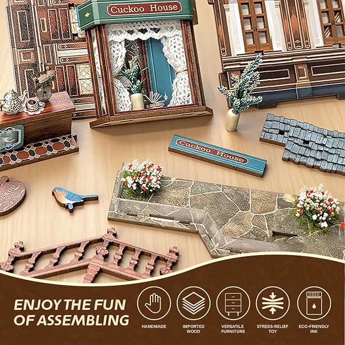 Book Nook Kit for Adults and Teens, DIY Miniature House Kit with Led Light, 3D Wooden Puzzles for Adults, Wood Gifts for Family and Friends(Cuckoo House)