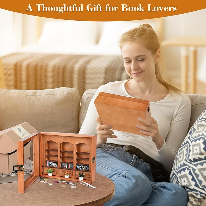 Anxiety Bookshelf with 200 Mini Books, Mini Library Decor, Shake Away Your Anxiety, Includes 1 Bookshelf, 3 Plant Flowers, and 1 Tweezers, Perfect for Book Lovers, Students, Family, and Friends