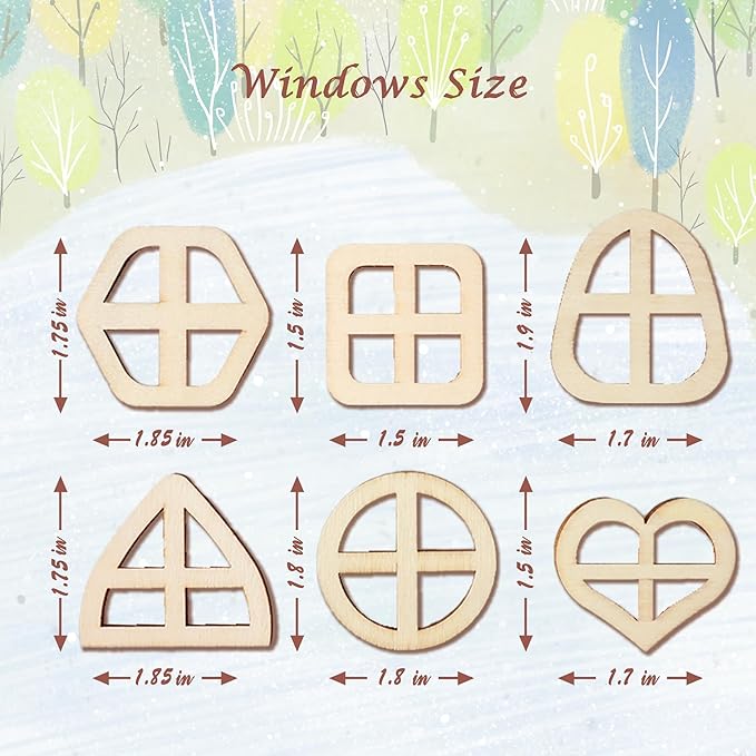 Halandar 56 Pcs Fairy Door & Window Craft Kit - Wooden Garden Doors, Mini Fences, Unpainted Miniature Accessories for Home Party Event Decor - DIY Fairy House Decorations (Classic)