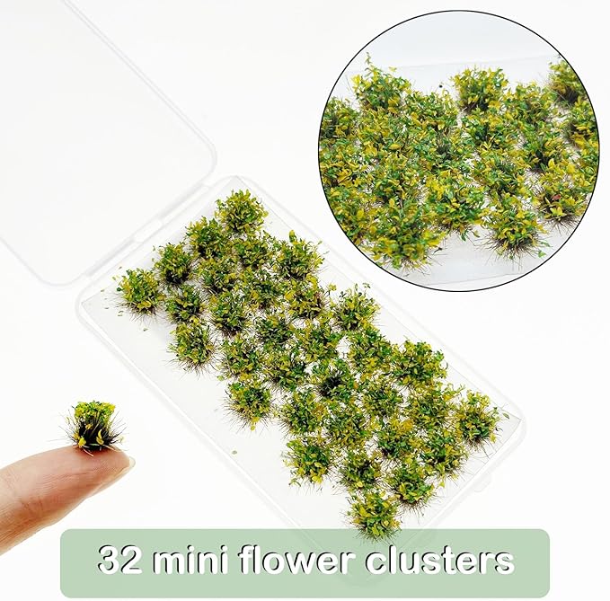 Woohome Static Grass Tufts Flower Cluster Vegetation Groups Miniature Flower Clusters for Terrain Railway Scenery Table Landscape, Yellow and Green