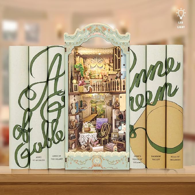 LED Book Nook Kit DIY Miniature Dollhouse Kit 3D Puzzle Wooden Bookends Toy for Teenagers Gift Model Kits Room Decoration - Garden Book Nook - Book Nook Kits for Adults (Pastoral Diary) SQ-09