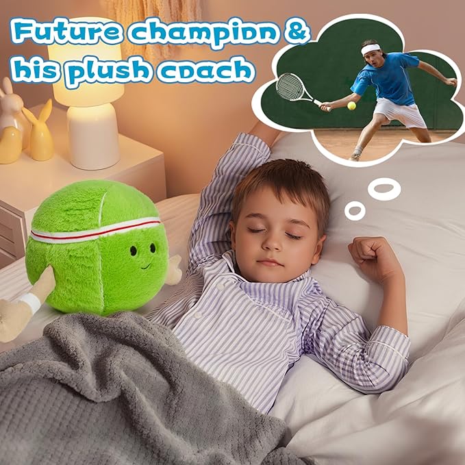 Muiteiur 7.87 Inch Tennis Plush Toy, Stuffed Tennis Ball Plush with Cute Smile, Soft Stuffed Sports Toy, for Kids Girls Boys Fans