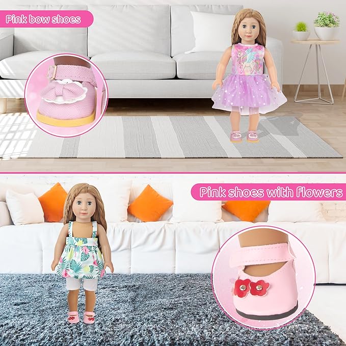 MSYO 18 Inch Doll Shoes 6 Pairs-Assorted Fashion Doll Accessories with Boots & Unique Design, Durable Kids Shoe Set for 18 Dolls, Gift for Girls Ages 3+