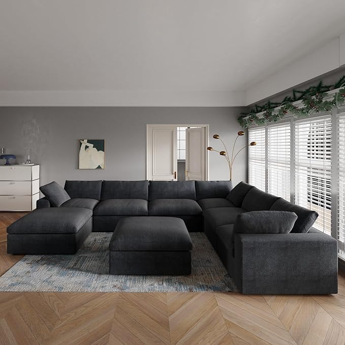 JACH 160" Cloud Sectional Sofa, Modern Overzised Down Filled Comfy Couch, 8 Seater Convertible Modular Cloud Couch for Living Room, Deep Seat Couches, Sofa Covers Removable, Ottomans with Storage