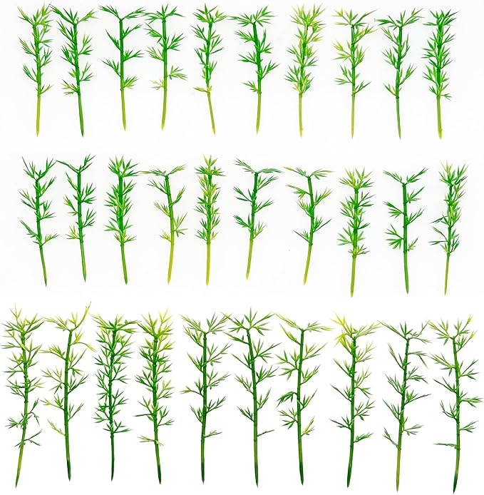 Woohome Model Miniature Bamboo Trees, Green Plastic Bamboo Trees for Building Model, Home Miniature Landscape Landform Diorama Project, 100 PCS, 2.36’’ and 3.15’’
