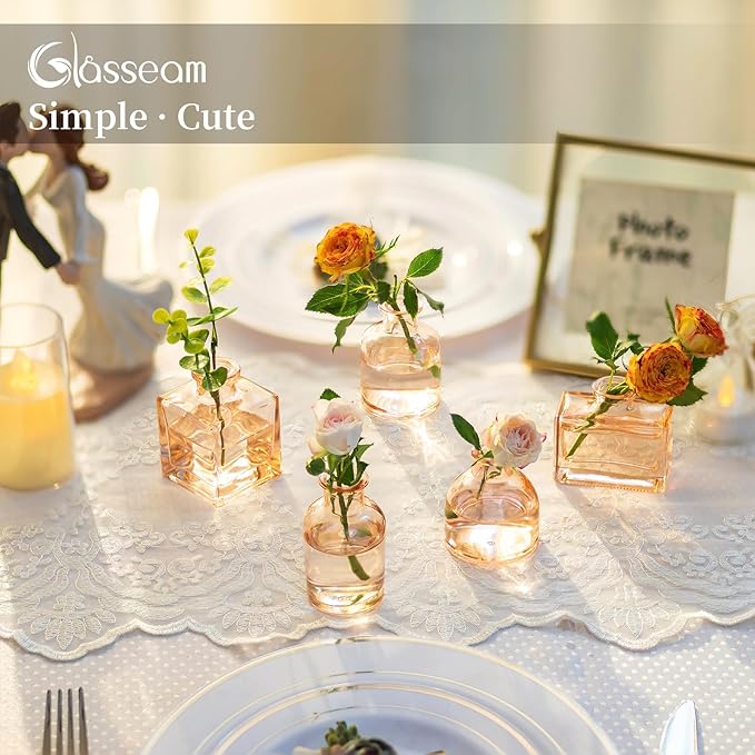 Glasseam Champagne Glass Bud Vase: Mini Small Vases for Centerpieces Cute Flower Vase Set of 10 Tiny Vases for Flowers Decorative Centerpiece for Table Decor Wedding Party Dining Room Decoration