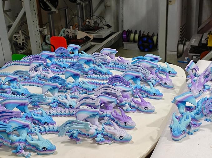 3D Printed Dragon with Wings,3D Printed Animals Toys, Fidget Dragon Toys, Flexible Articulated Winged Crystal Dragon Model,Desktop Pet Deco, Stocking Stuffers (Rainbow-WhiteBlue)