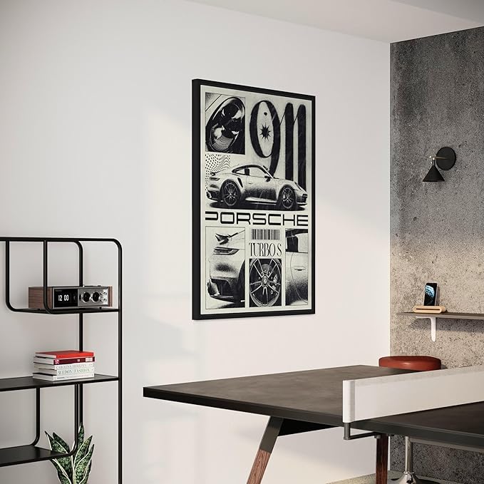 Canvastoria Porsche 911 Turbo S Canvas Wall Art | Black & White Automotive Poster Print | Luxury Sports Car Decor