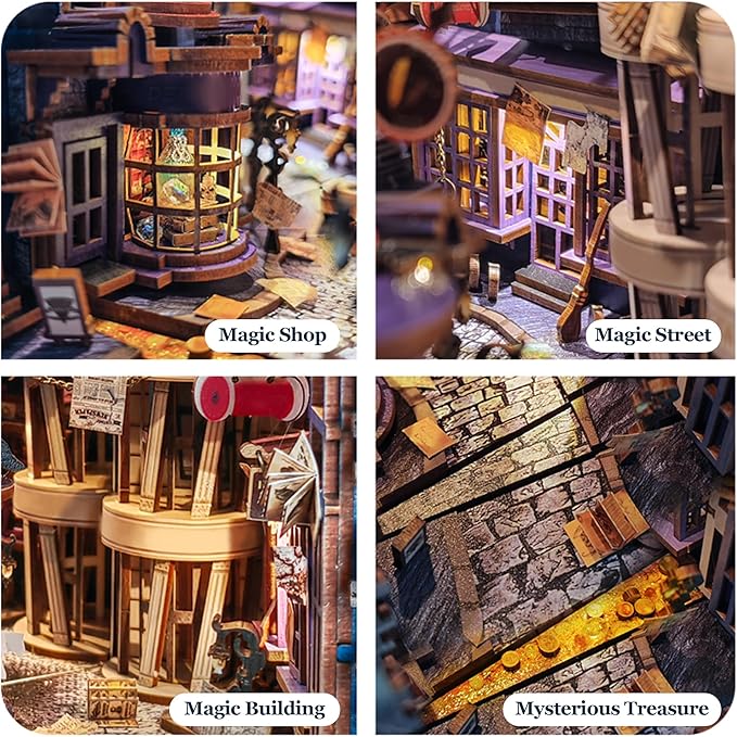 Book Nook with LED Light - 3D Puzzles for Adults, DIY Miniature House Kit, Exquisite Bookshelf Decor, Book Shelf Decor, Perfect, Dollhouse Magic Book Nooks-Magic Night Alley