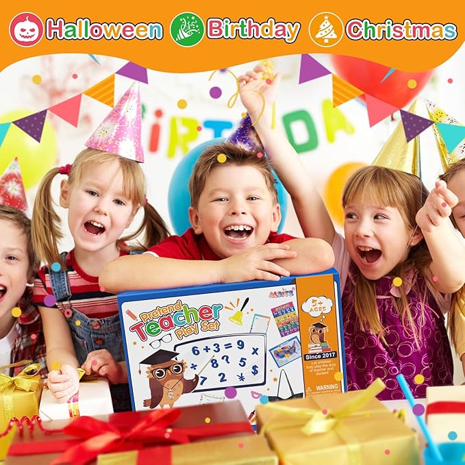 Alritz Pretend Play Teacher Set Classroom Learning Education Includes Reusable White Board Bell Clock and More, Be Teacher Student, for Boys Girls 5 6 7 8 9 10 11 12 +Years Old