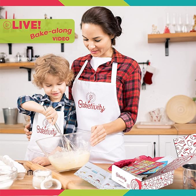 Baketivity Kids Baking Set, Meal Cooking Party Supply Kit for Teens, Real Fun Little Junior Chef Essential Kitchen Lessons, Includes Pre-Measured Ingredients (Kit +Hat & Apron, Pretty Petals)