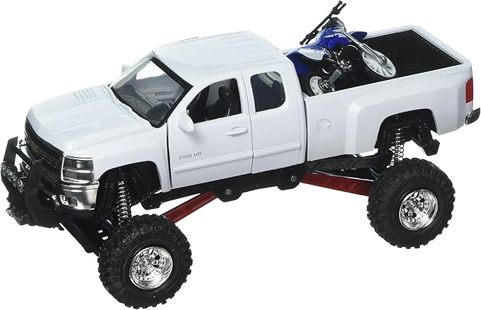 New Ray 1:32 Xtreme Off-Road - Chevrolet Silverado 2500HD (White) with Yamaha YZ 125