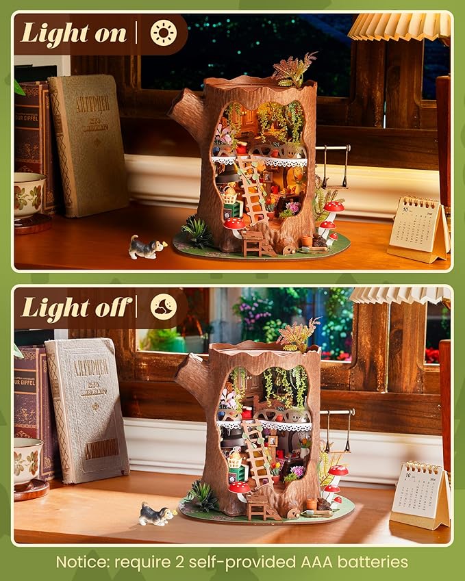 Rolife DIY Miniature House Kit Fairytale Tree House 1:18 Dollhouse Diorama Fantasy Forest Theme Tiny House Building Kit Home Decor Gift for Adults Craft Lovers