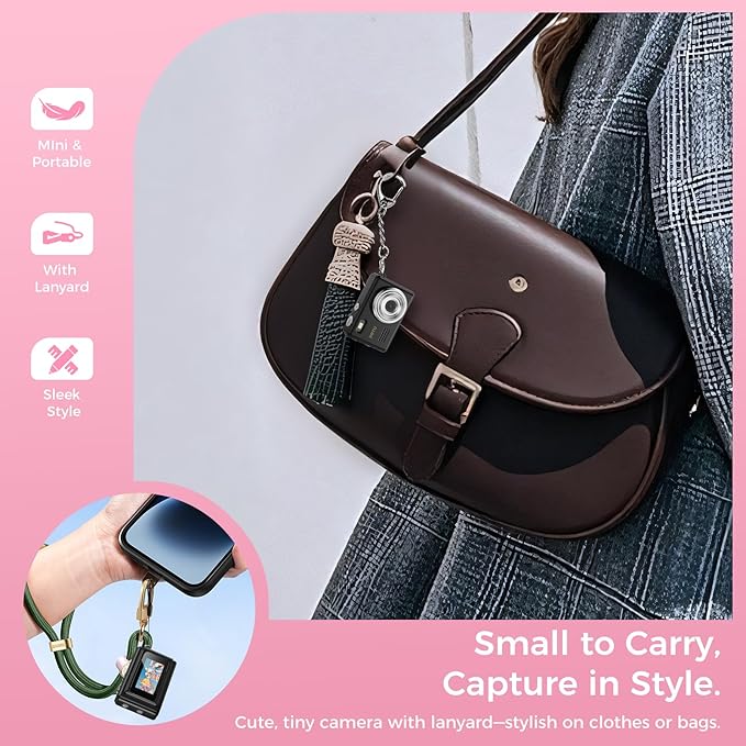 HOTU Mini Keychain Digital Camera, Y2K Pocket-Size Mini Camera, 2MP 1080P Small Camera with 32GB Card, Video Recorder with Long Battery Life for Travel, Party and Vlog (Black)