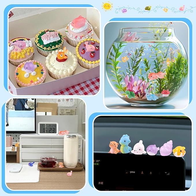 45PCS Mini Resin Animals Tiny Cute Ocean Figurines, Miniature Sea Figures to Hide, Little Animal Small Accessories for Topper Desk Garden Dollhouse Landscape Aquarium Ornaments Crafts & Decor
