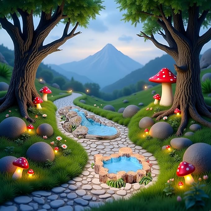 2Pcs 2 Models Blue DIY Miniature Mini Water Pool Fairy Garden Lawn Ornament for Mountain Dollhouse Decor Craft Outdoor Statues Antique European Village Character and Manor Style, Decorations