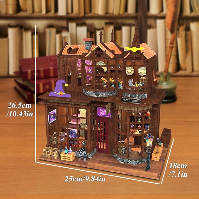 DIY Miniature Dollhouse Kit - Wooden Dollhouse Kit Miniature House Kit with LED Light - 3D Castle Puzzle Gift for Kids and Adults，Magic House DIY Kits