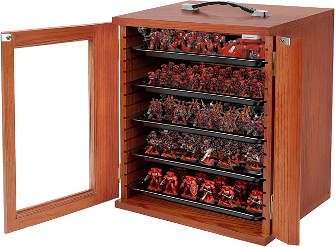 Miniature Storage Case for Collectibles, Miniature Display Cases with Magnetic Door and 6 Trays, Clear View Miniatures Transport Case (Brown)
