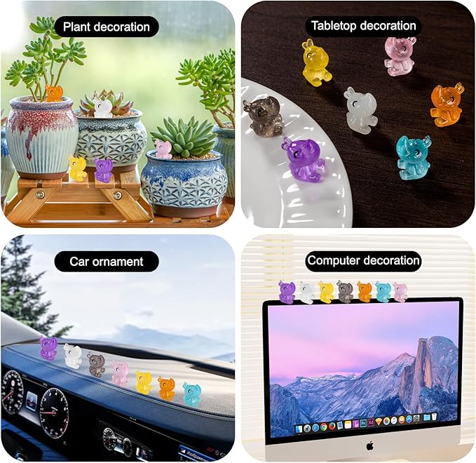 70 Pcs Luminous Mini Resin Rhino Tiny Cow Miniature Pig Figures Glow in The Dark for DIY Garden Dollhouse Wildlife Accessories Micro Landscape Aquarium Party Decor