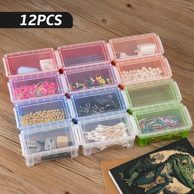12 PCS Small Storage Containers with Lids, 5" X 2.8" X 2" Stackable Small Plastic Box, Colorful Mini Plastic Storage Box for Jewelry Beads Crafts Items Accessories