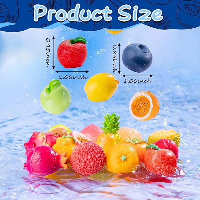 Exasinine 33pcs Miniature Fruits Figures Strawberry Peach Grapes Mini Resin Figures Artificial Fruit for Garden Kitchen Game Party Decor Cake Decoration