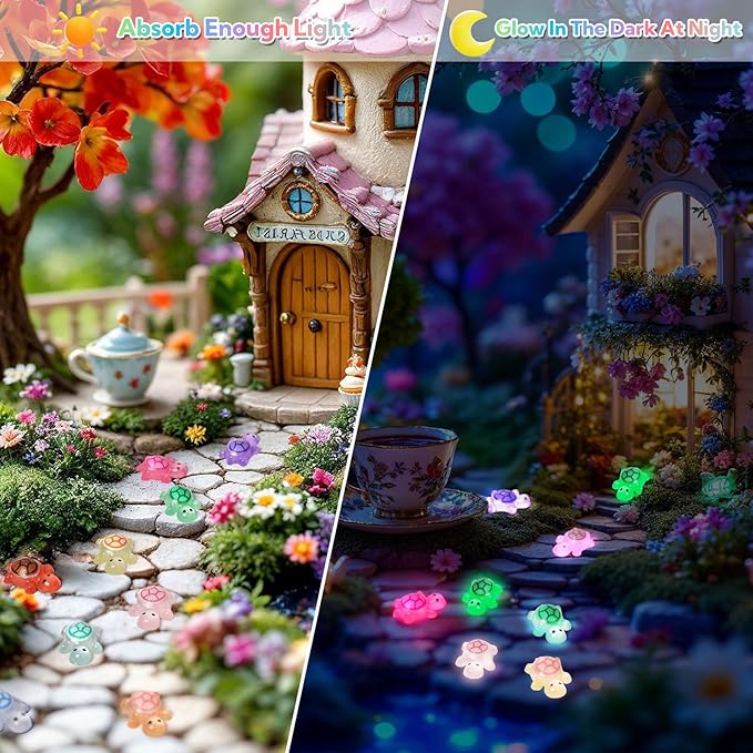 500 Pcs Luminous Mini Resin Turtles Tiny Turtles for Crafts Miniatures Mini Resin Animals Miniatures for Crafts Fairy Garden Dollhouse Micro Landscaping Decoration Style 2