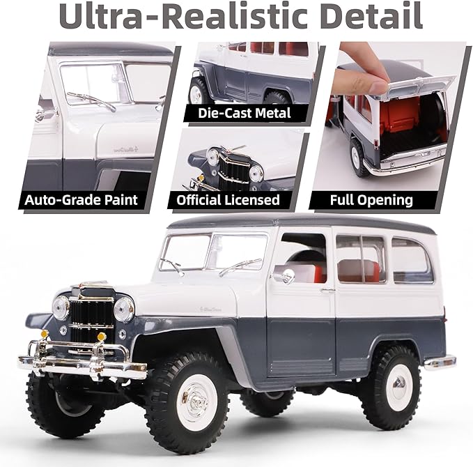 1955 Willys Jeep 1/18 Scale Die-Cast Metal Model Alloy Toy Cars with Display Case, with Opening Doors, for Kids Men and Teens Dad 14+ Year