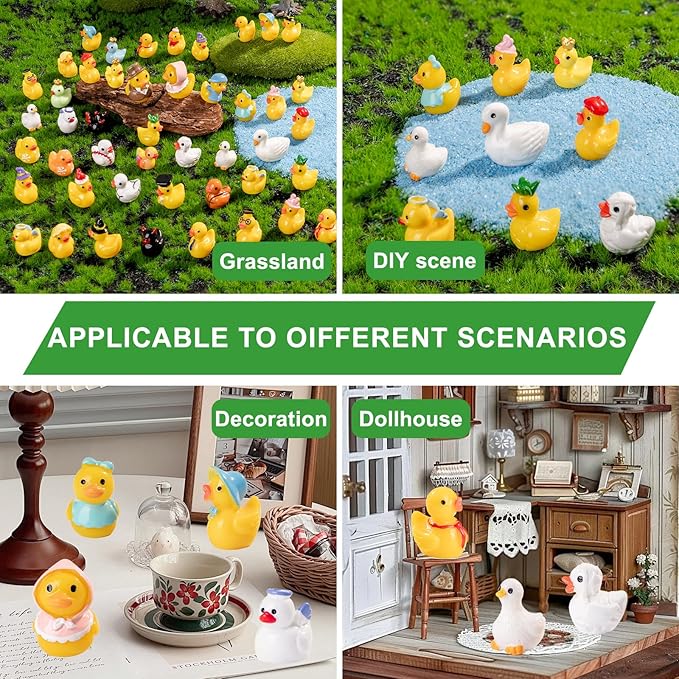 62Pcs Multicolor Mini Resin Ducks,Tiny Ducks to Hide,Exquisite Little Ducks Micro Sculptures,Fairy Garden/Dollhouse Decor/Miniature Landscape Ornaments