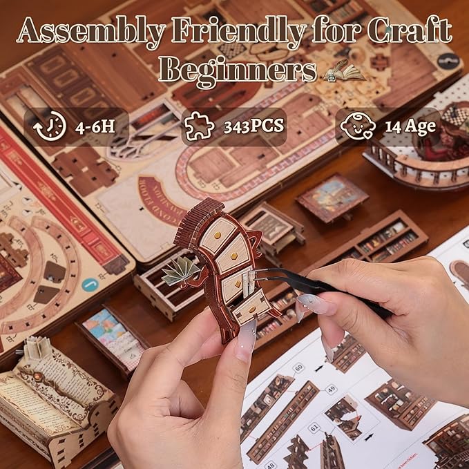 Fsolis Book Nook Kit - DIY Miniature Kit for Adults Tiny House Magic Bookstore Bookshelf 3D Puzzles Craft Gifts for Women Teens Book Lovers (Thames Bookstore)