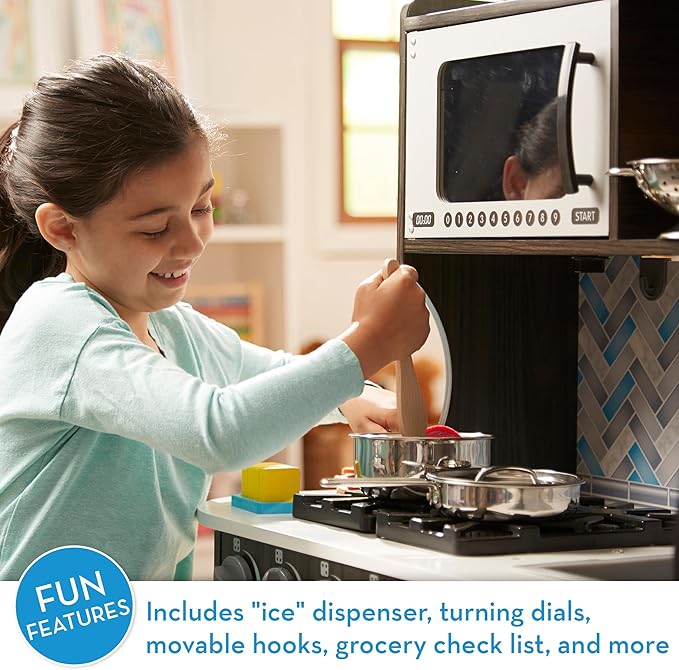 Melissa & Doug Wooden Chef's Kitchen Set for Kids with Play Kitchen Accessories & “Ice” Cube Dispenser, Preschool Learning Toys for Girls & Boys 3+ - FSC Certified
