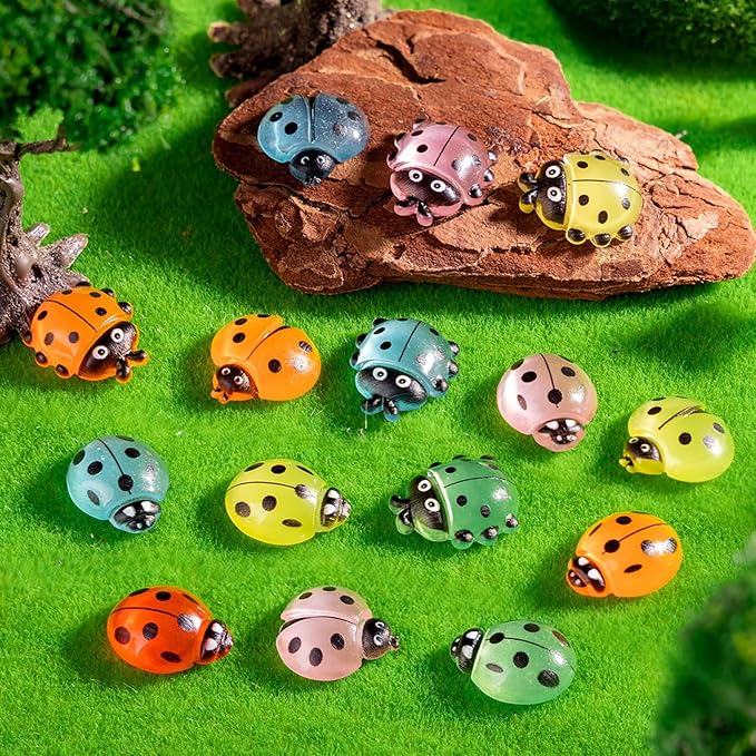 72 Pieces Mini Ladybugs Decor for Crafts Dollhouse Luminous Mini Resin Animals for Dollhouse Micro Fairy Garden Landscape Plant Pots