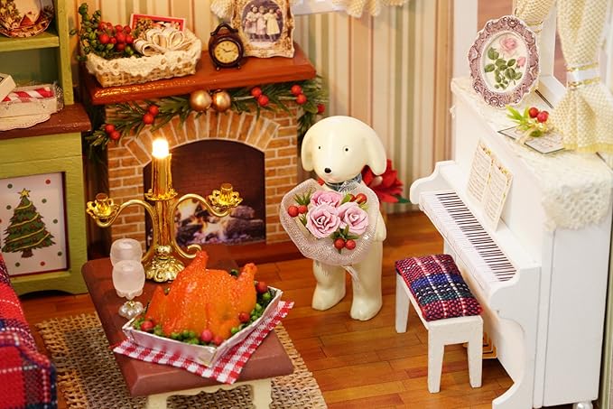Christmas DIY Miniature Dollhouse Kits - Wooden Mini Model House with LED Lights, Tiny Furniture & Accessories – Craft Building Kits for Adults – Birthday Valentine's Gift - Holiday Times