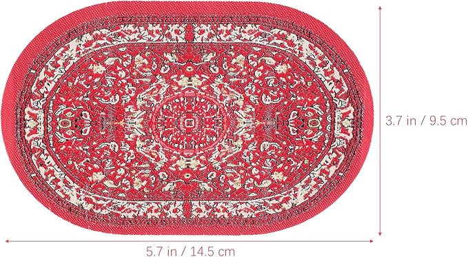 LOGOFUN 8PCS Miniature Carpet Doll House 1:12 Scale Mini Turkish Rugs Tiny Vintage Woven Oval Carpet for Micro Scene Furniture Accessories