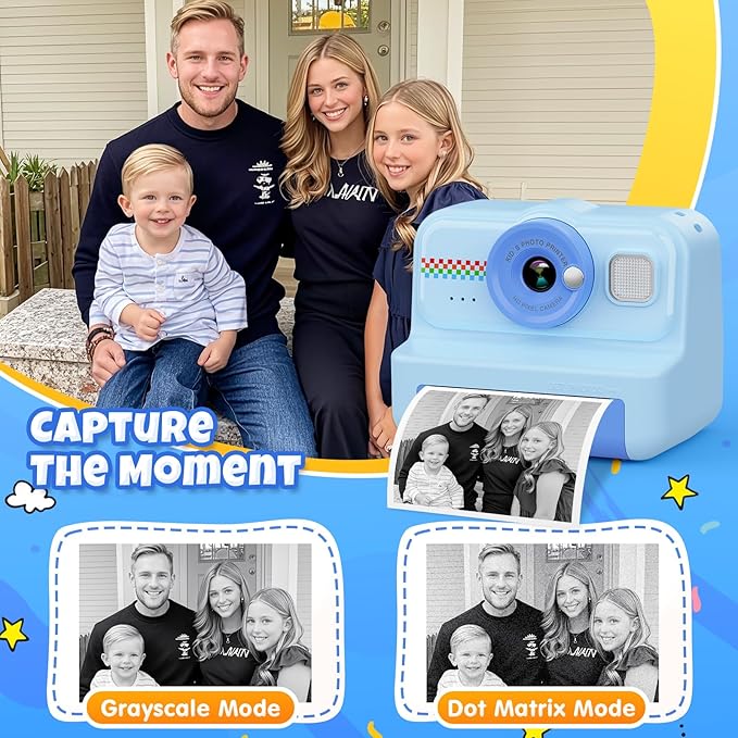 Kids Camera Instant Print, 1080P HD Instant Print Camera for Kids with 3 Rolls Print Paper & 32GB Card, Selfie Digital Camera for Kid, Ideal Kid Toys Gifts for Boys & Girls Age 3-14 (Blue)